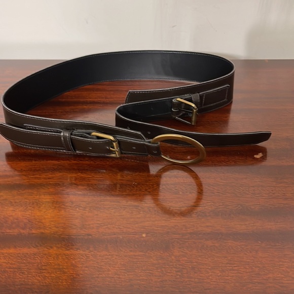Double brass buckle  faux brown leather Fashion belt 36” - Picture 4 of 5